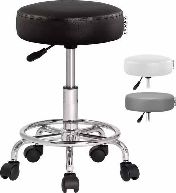 Taboret obrotowy Casaria Czarny Imitacja Skóry z kółkami