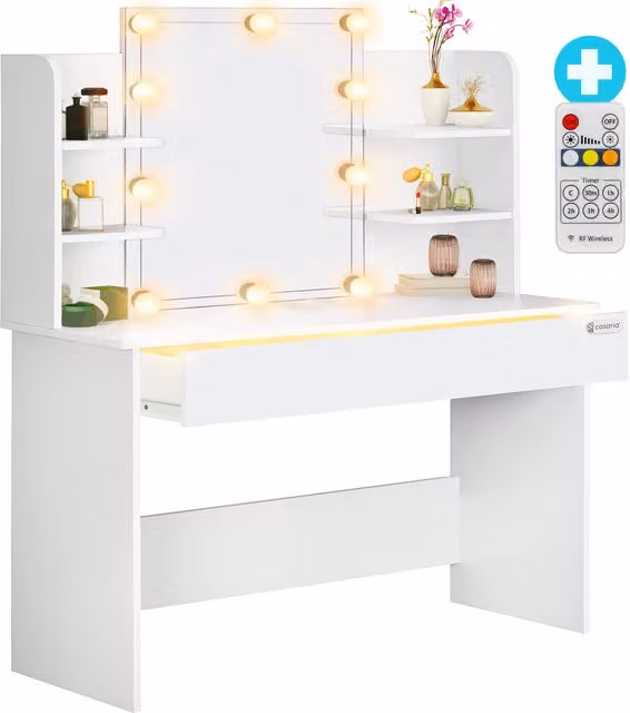 Toaletka Casaria Lucia Biała z oświetleniem LED W: 108 cm, H: 140 cm, G: 40 cm