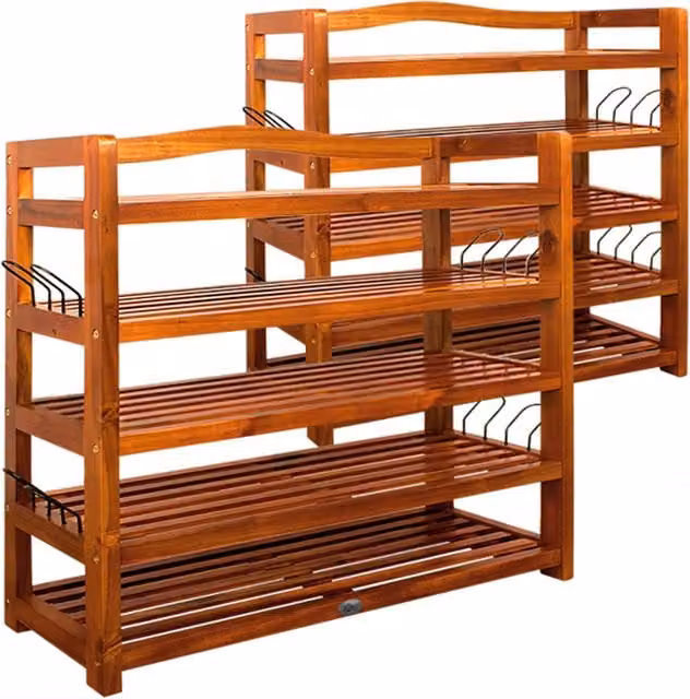 Zestaw 2 sztuk szafek na buty Casaria® z drewna akacji w kolorze brązowym, W x S x G: 95 x 82 x 26 cm