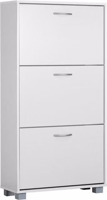 Szafka na buty DEUBA wisząca, biała, matowa, z uchylnymi klapami i półkami wewnętrznymi, Szerokość: 115 cm, Wysokość: 60 cm, Głębokość: 24 cm