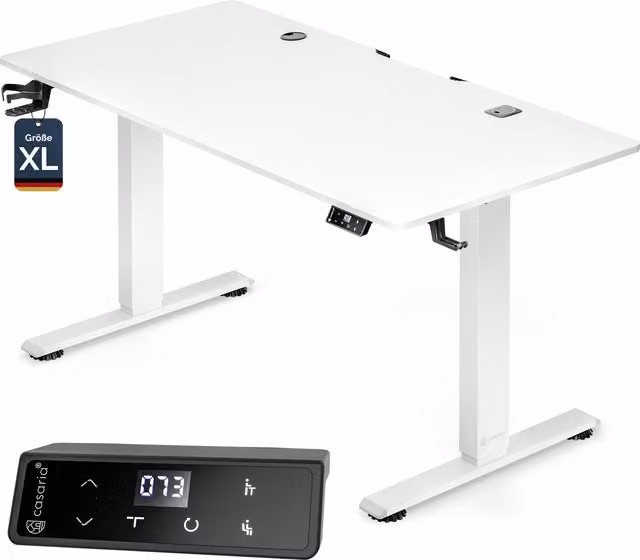 Biurko elektryczne CASARIA z regulacją wysokości, białe, W x S x G: 160 x 75 x 72-117 cm