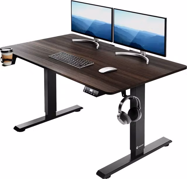 Biurko elektryczne Casaria do pracy w domu i biurze, brązowe, W x S x G: 110 x 60 x 73-118 cm