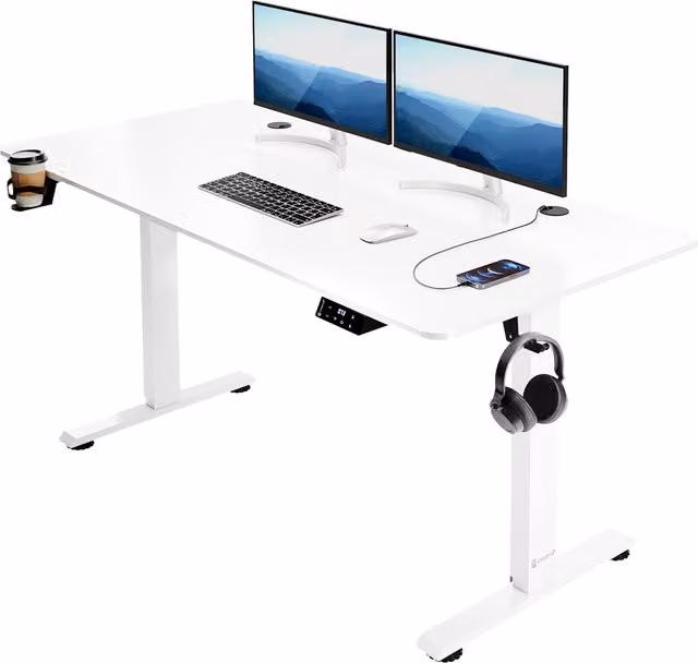 Biurko elektryczne Casaria do pracy i nauki białe W x S x G: 140 x 60 x 73-118 cm