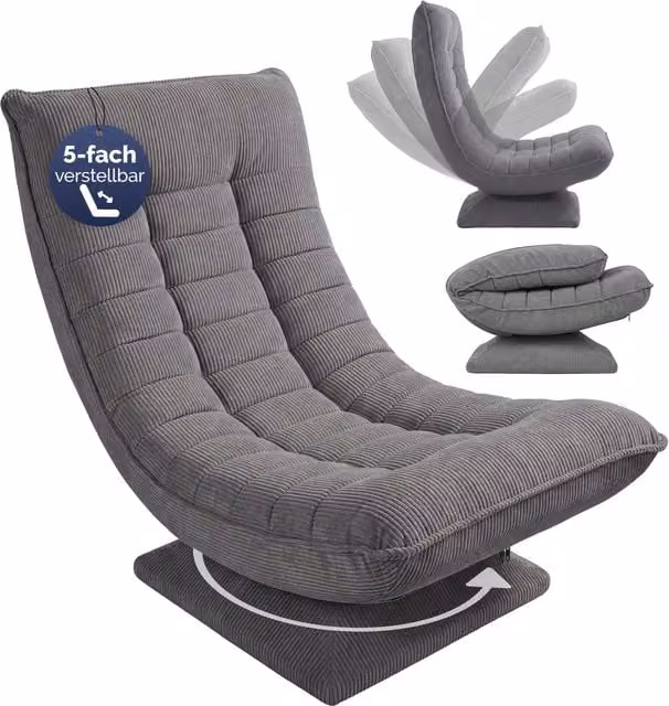 Fotel relaksacyjny Casaria Aberdeen szary sztruks, obrotowy 360 stopni, nowoczesny design