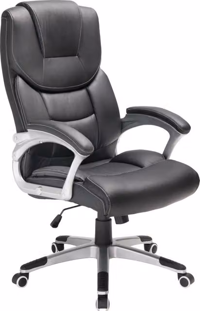 Ergonomiczne krzesło biurowe DEUBA w kolorze czarnym z podłokietnikami i zagłówkiem, obrotowe 360 stopni, wytrzymałość do 120 kg